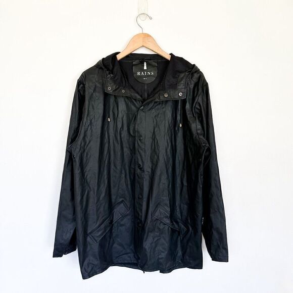 Rains Unisex Black Snap Button Closure Waterproof Windproof Lightweight Signatur - Picture 2 of 14
